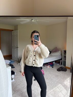 Cozy Cream Cable-Knit Button Cardigan Sweater